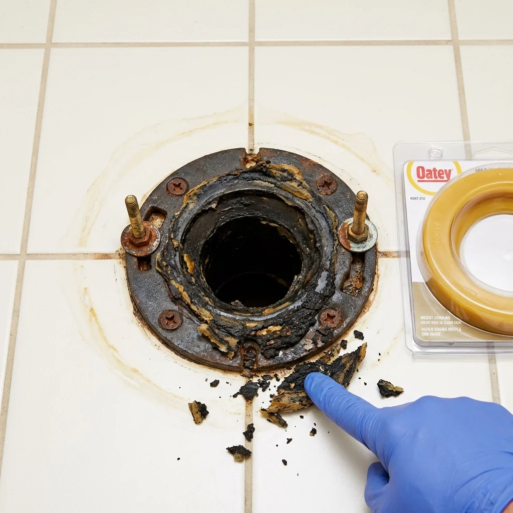 Failed wax ring showing water seepage at the base of a toilet in a Lewiston, UT home