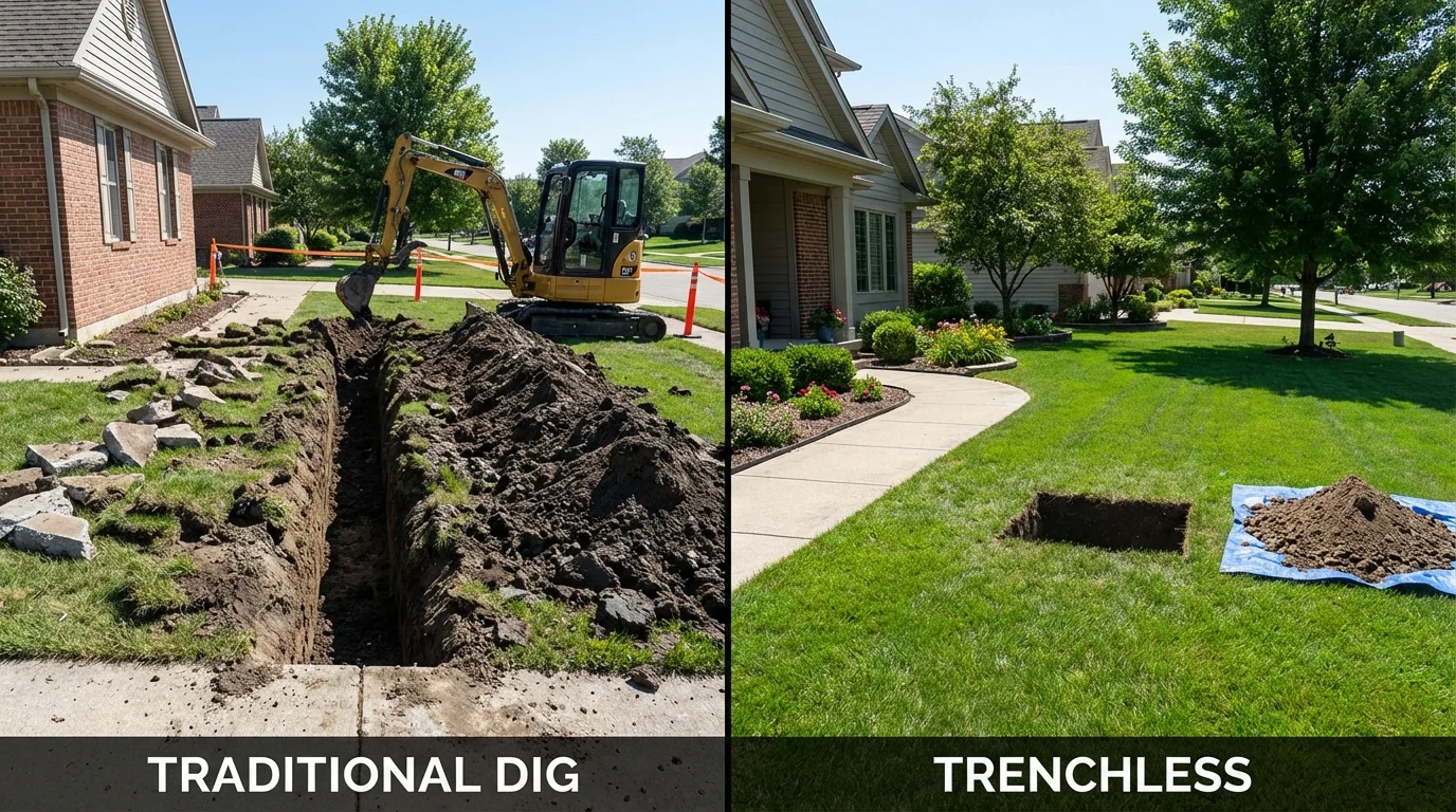 Trenchless sewer repair with minimal yard damage versus traditional excavation in Lewiston, UT